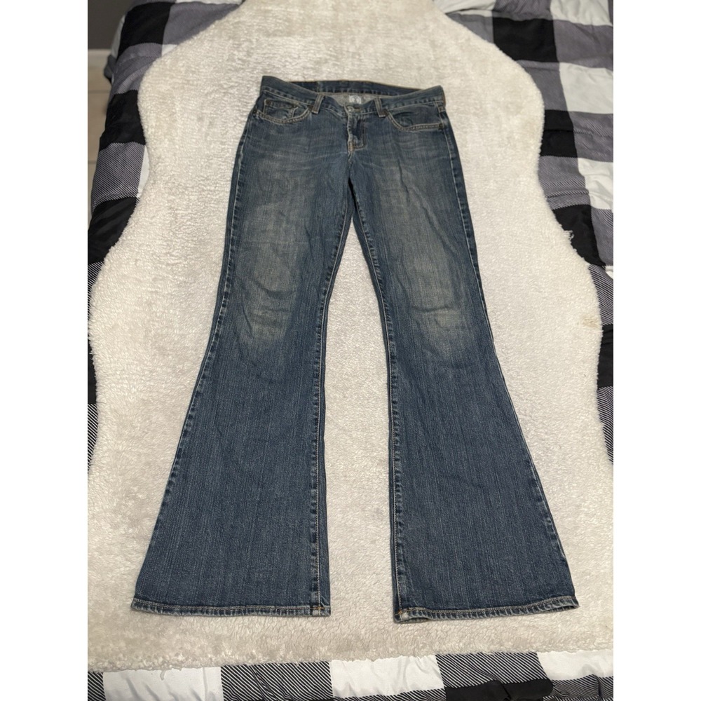 Vtg Lucky Brand Dungarees Women's Flare Jeans 6/28 Blue Low Rise Y2K Distressed